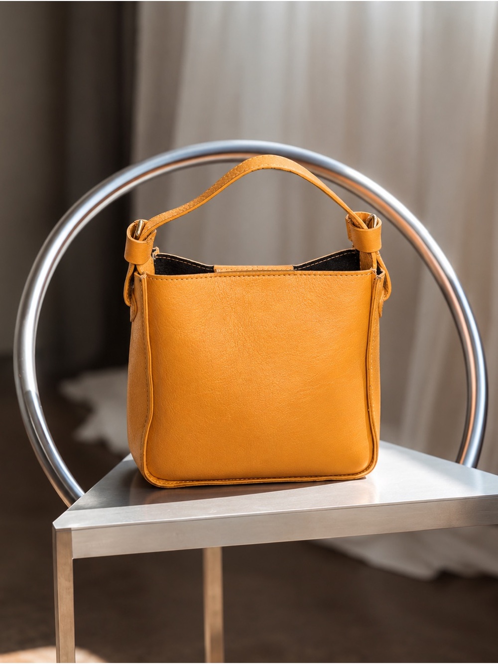 ✨ Mustard Yellow Leather Top-Handle Satchel Crossbody Bag✨